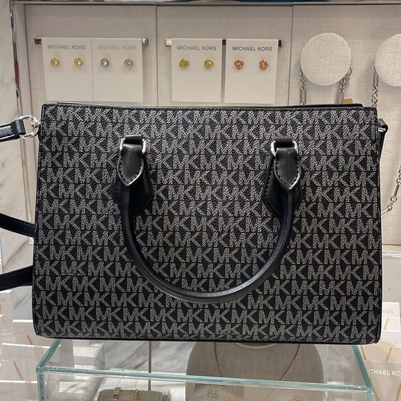 Michael Kors Sheila Medium Signature Logo and Metallic Satchel Crossbody CZ NWT - Picture 7 of 16